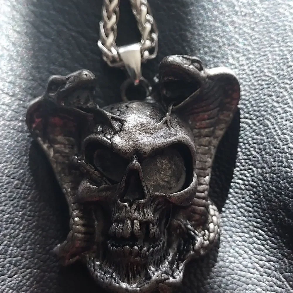 Skull Double Snake Stainless Steel Unisex Pendant Necklace